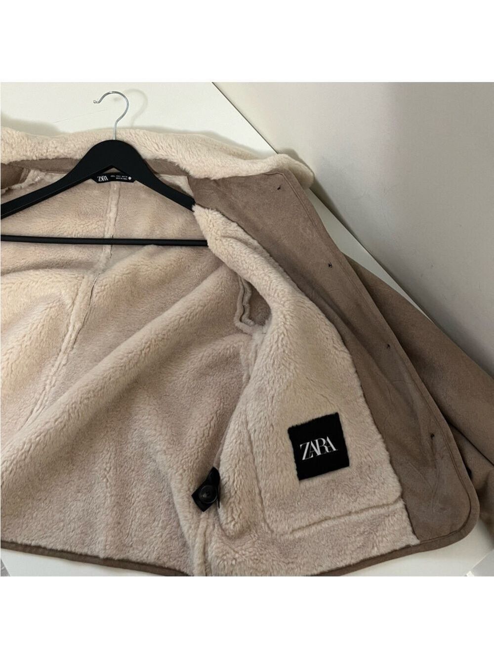 BRAND NEW ZARA ZW COLLECTION DOUBLE FACED FAUX SUEDE SHERPA JACKET TAUPE Large - Picture 11 of 16